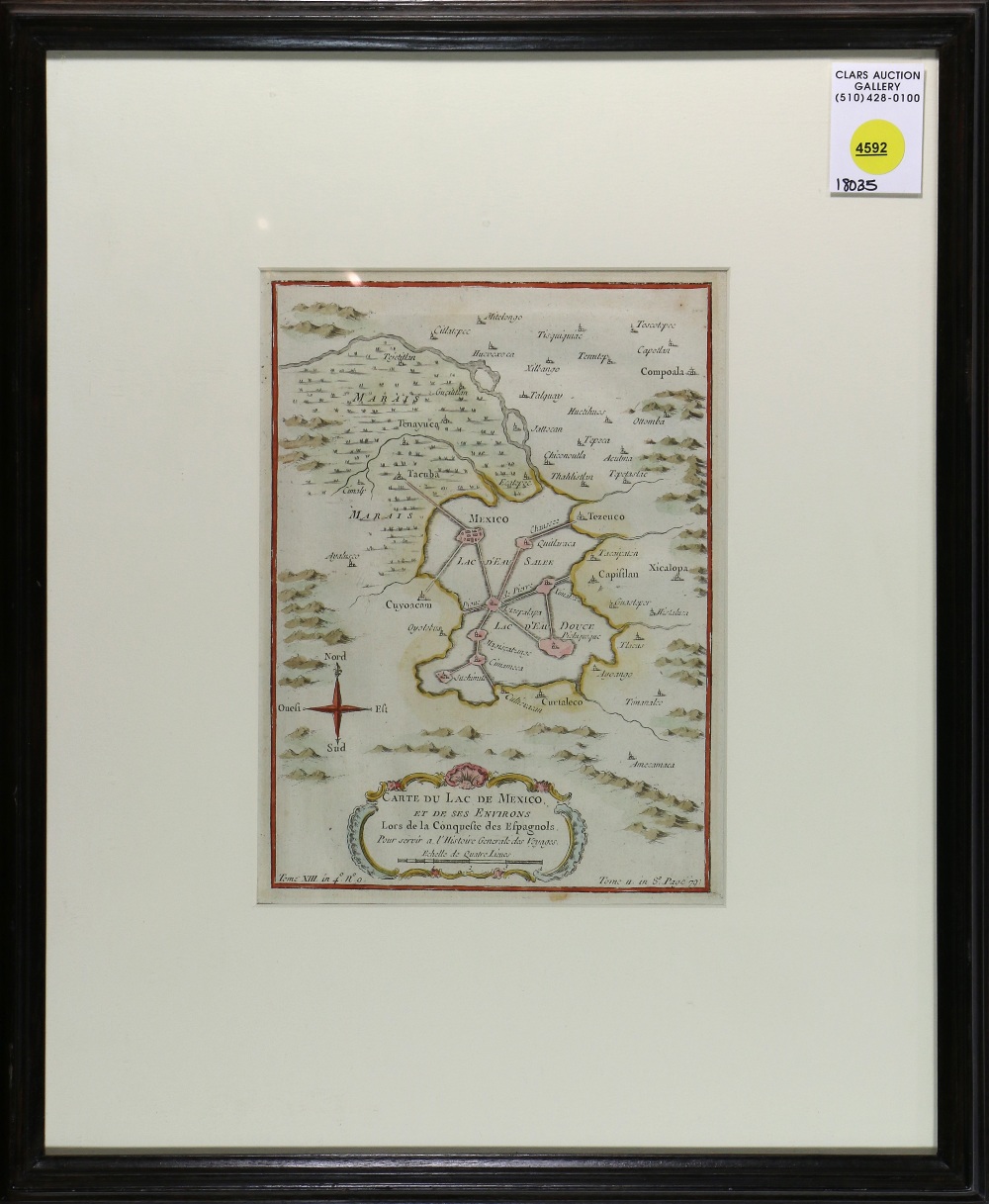 Copper engraved map with hand-coloring, "Carte du Lac de Mexico," overall (with frame): 16.25"h x