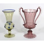 (Lot of 2) Art glass vases, including an American vase attributed to Steuben, New York, having a