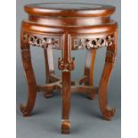 (lot of 3) Chinese small wood stands, including a round inlaid stand with marble panel and two