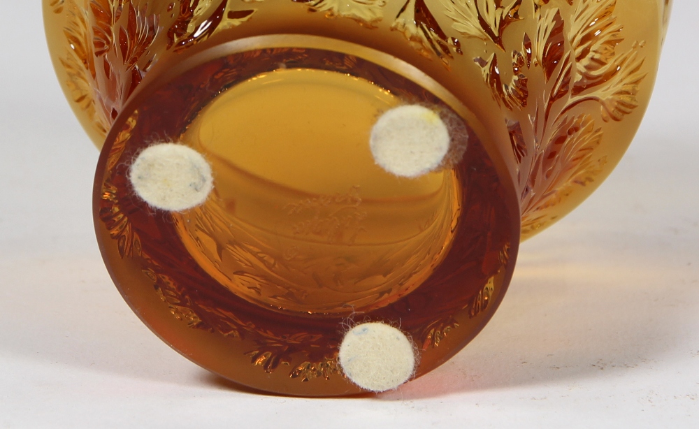 Lalique 'Coriander' bowl, the banded rim tapering to the base, with a frosted amber color ground, - Image 3 of 5