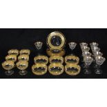 (lot of 29) Continental partial gilt and etched glass dessert service for six, 19th century, each