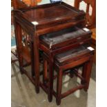 (lot of 3) Chinese nesting tables, with a shaped bead edge apron and beading to the supports with