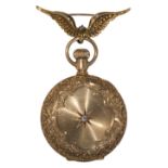 Elgin diamond and 14k yellow gold hunting case pendant watch with chatelaine