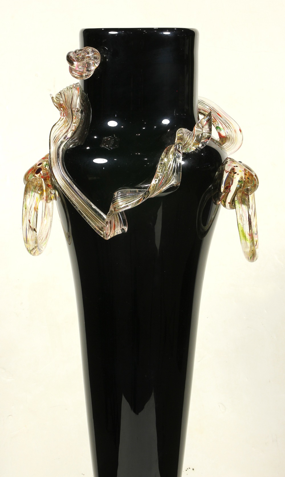Paul De Somma (American, born 1959), Murano style black blown glass baluster form vessel, flanked - Image 6 of 10