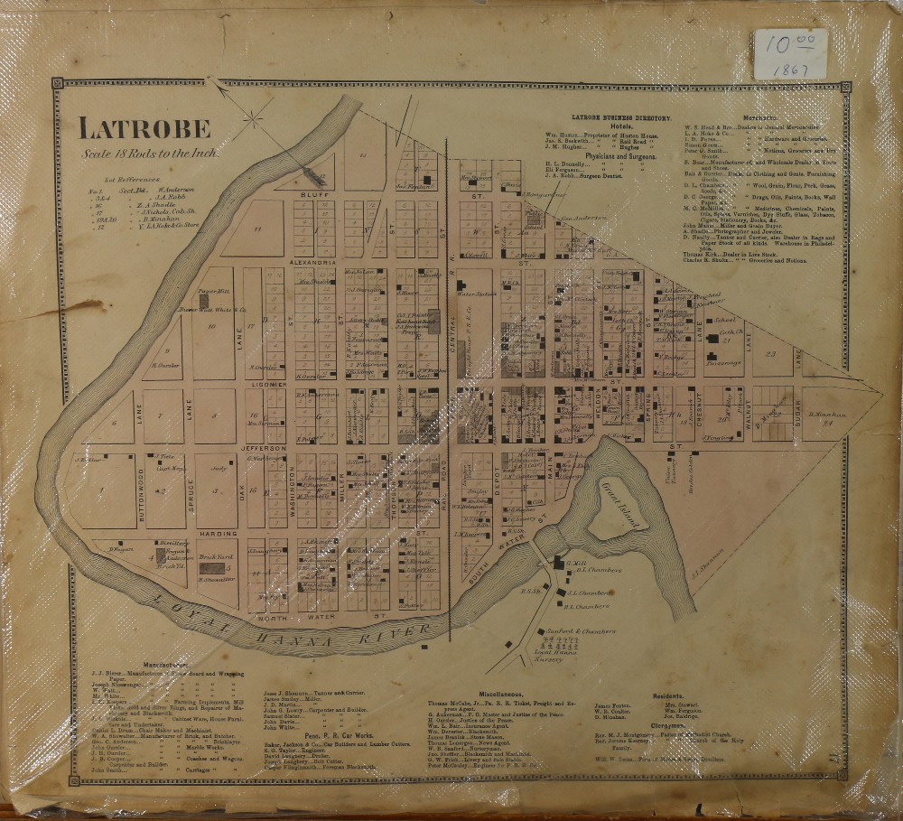 (lot of 5) American School (19th century), Four business directory maps of Mt. Pleasant, Latrobe, - Image 3 of 7