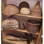 (lot of 10) Group of Native American baskets in various forms and sizes, including an Apache