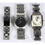 (Lot of 3) Diamond and steel wristwatches comprised of one gentleman's Raymond Weil "Saxo", Ref. #