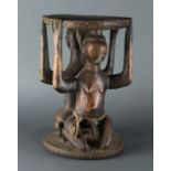 D.R. Congo, possibly Luba, double-figural caryatid stool, age uncertain, but gives the apearance