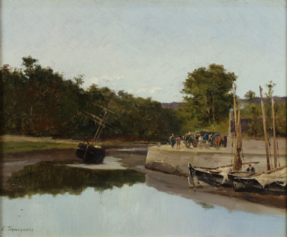 Louis Etienne Timmermans (Belgian, 1846-1910), "Les Environs de Paris," oil on panel, signed lower
