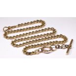 Yellow gold pocket watch chain; the 18k yellow gold cable link measures approximately 6.00 mm in