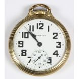 Hamilton 10k gold-filled openface Rail Road pocketwatch, circa 1943 Dial: round, white, bold black