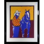 Fritz William Scholder (Native American, 1937-2005), "Matinee Cowboy," lithograph in colors,