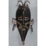 Koulango, Cote D'Ivoire, abstract face mask with hornbill beak coming way down from forehead, two