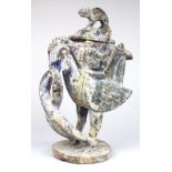 Yoruba, Nigeria, figural divination bowl, executed in blue and white, the lid accented with a