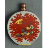 Japanese cloisonne snuff bottle, of compressed circular form, depicting a dragonfly, a crab on one