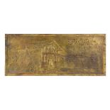 Mission Dolores gilt metal plaque, possibly iron, executed in 1903, depicting the church beside a