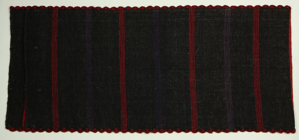 Southwest wool long bag, having gewometric and figural reserves, the selvedge in crimson, 37" x 16" - Image 2 of 3