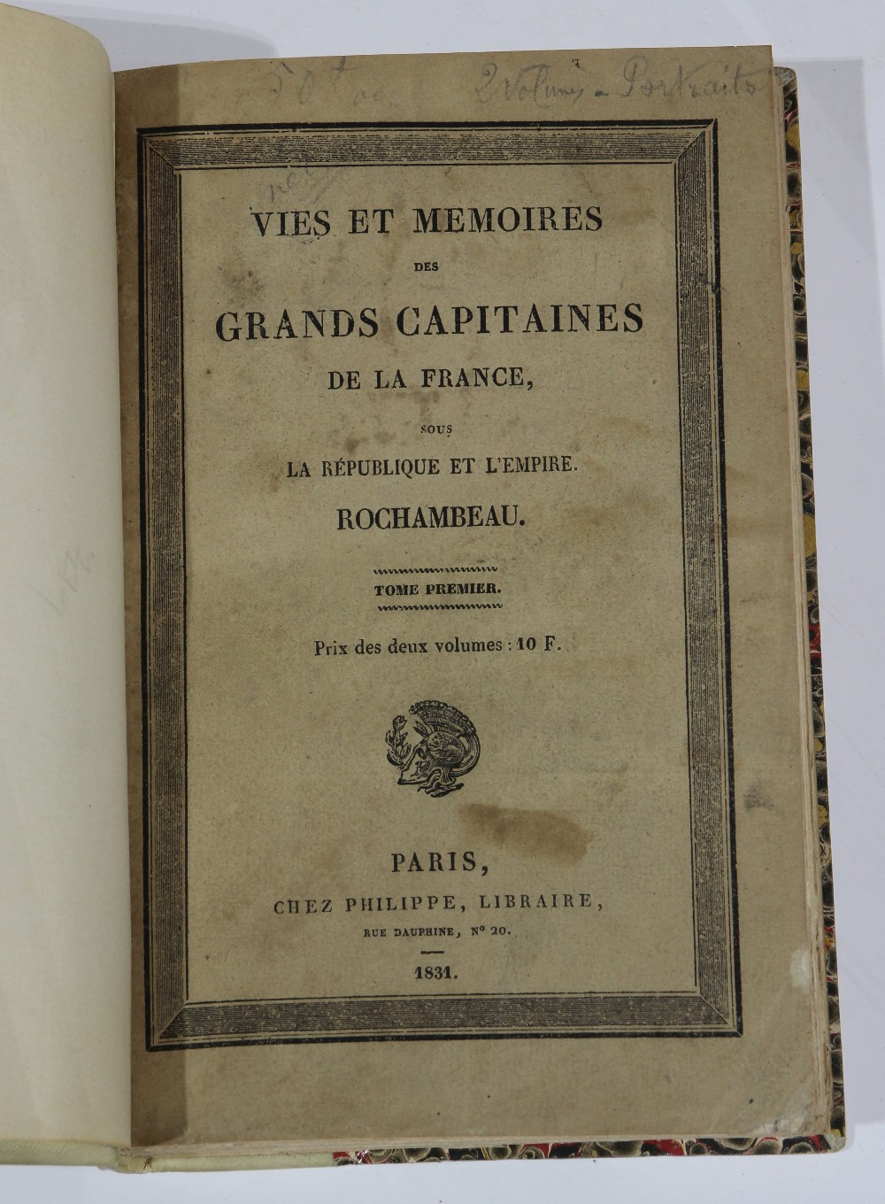 (lot of 2) "Memoires de Marechal de Rochambeau" and "Memoires de General Custine" Paris: Philippe, - Image 2 of 2