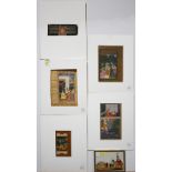 (lot of 7) Group of Indian paintings: four Mughal style figural paintings, North India, 19th century
