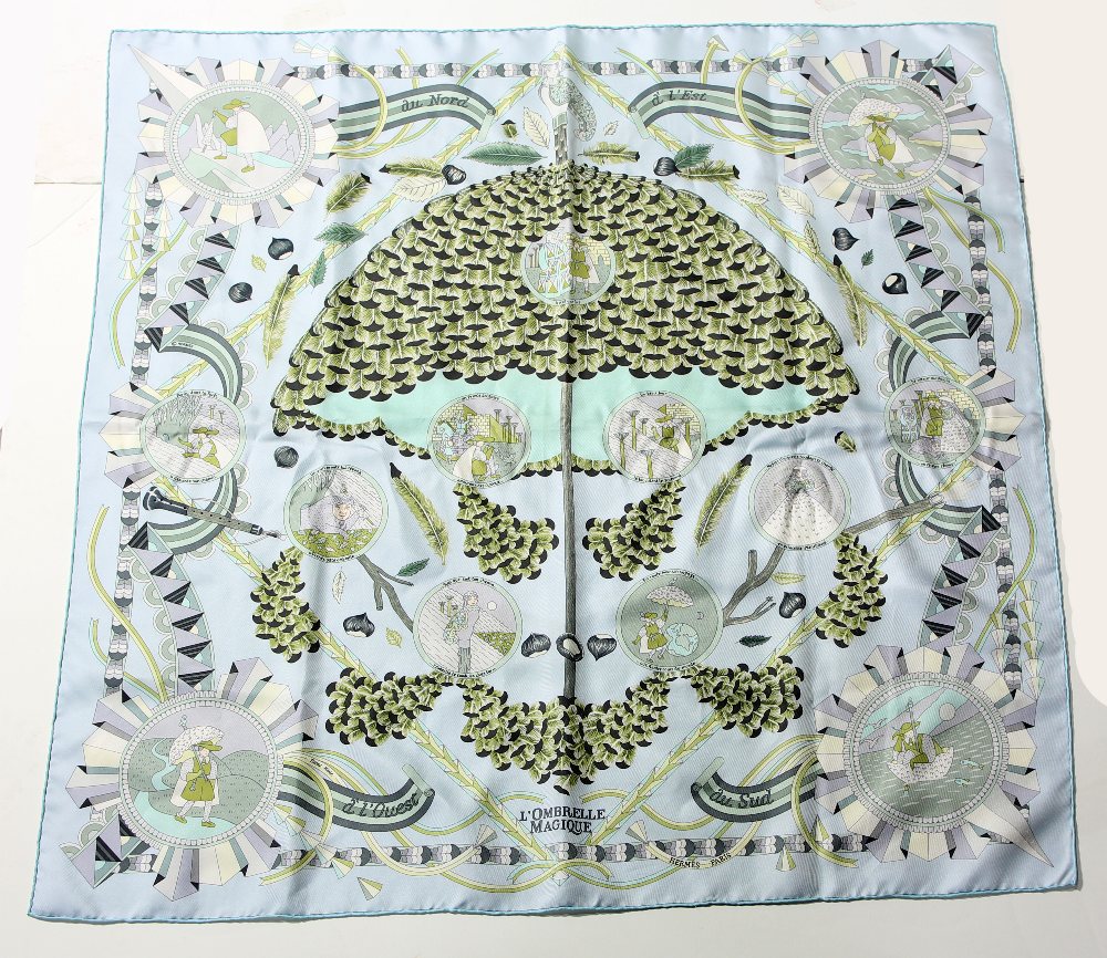 (lot of 2) Hermes silk scarves consisting of En Course designed by Yannick Manier, French, modern, - Image 3 of 3