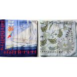 (lot of 2) Hermes silk scarves consisting of En Course designed by Yannick Manier, French, modern,