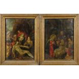 (lot of 2) European School (18th century), Religious Genre Scenes with Christ, oils on metal