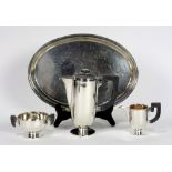 (lot of 4) Continental hand-hammered .830 silver personal hollowware suite, consisting of a hot