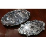 (lot of 2) Silver plate trays, one Reed and Barton in the "King Francis" pattern, having a floral
