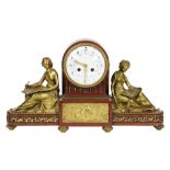 Tiffany & Co. marble and ormolu mounted mantle clock, having a circular Arabic numeral dial