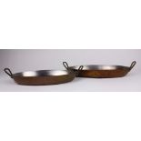 (lot of 3) French Dehillerin copper saute pans, 20th Century, having stainless steel interiors