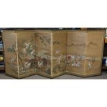 Japanese six-panel byobu screen, Edo/Meiji Period, ink, color and gilt on paper, depicting a group