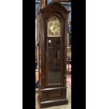 Steinway Co. Clockmakers 3 weight grandfather clock, having a molded top above the Arabic numeral