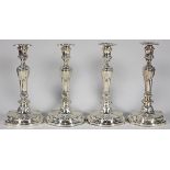 (lot of 4) English George III sterling silver weighted candle holders, by John Roberts & Company,