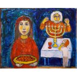 Irving Amen (American, 1918-2011), Hanukkah Feast, oil on canvas, signed lower right, canvas: 24"h x