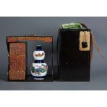 Japanese lacquered ware Wakasa-nuri sageju (portable lunch case), with a set of three stacked