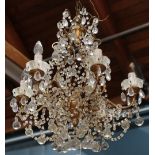 Continental style giltwood and glass chandelier, having eight lights with pendant swags, approx.