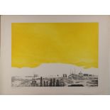 (lot of 2) Jurgen Schieferdecker (Swedish, b. 1937), "Flight Stage #5," etching in colors, pencil