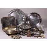 (lot of approx 34) Group of silver plate table articles, including a pair of figural pheasants;