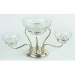 Gorham sterling silver weighted modernist epergne having three receptors and a central fitting,