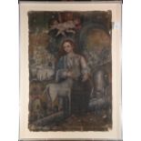 European School (18th/19th century), Biblical Tapestry, oil on burlap, unsigned, overall (with plexi