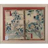 Kano Toyo/Hiroshi (Japanese, Meiji period), two kachoga 'Flowers-Birds' prints in one frame, with