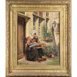 European School (19th century), Lady Doing Needlework, 1876, oil on canvas, signed "A. Maillard" and