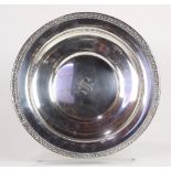 American Wallace sterling silver charger having a polished surface detailed with bands of beads