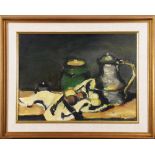 Still Life, oil on board, signed "V. Portuese" lower right, 20th century, overall (with frame): 12.