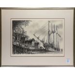 (lot of 4) American School (20th century), Ships at Sea and at Port, circa 1975, etchings and a