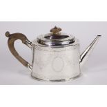 English George III sterling silver teapot mounted with a wood handle, by Hester Bateman, London,