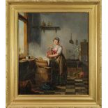 (Lot of 2) European School (18/19th century), Interior Scene with Figure Pouring from a Kettle and