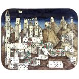 Piero Fornasetti 'Citta di Carte' tray, circa 1960, made by Fornasetti, Milan, executed in sheet