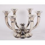 German hand-hammered .800 silver candelabrum, the modernist style set with six tapering shaped