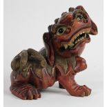 Japanese wooden karajishi, 19th century, reddish brown lacquered, with large black eyes and open jaw